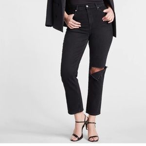 NEW WOMENS Express Super High Waisted Black Ripped Modern Straight Jeans size 6